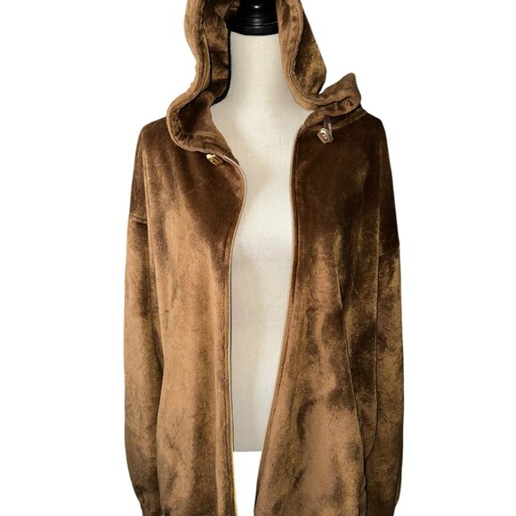 Jordan Craig Velvet Jacket Y2K Brown Hooded Zip-Up Jacket Zip Pockets Size XL - Picture 4 of 10